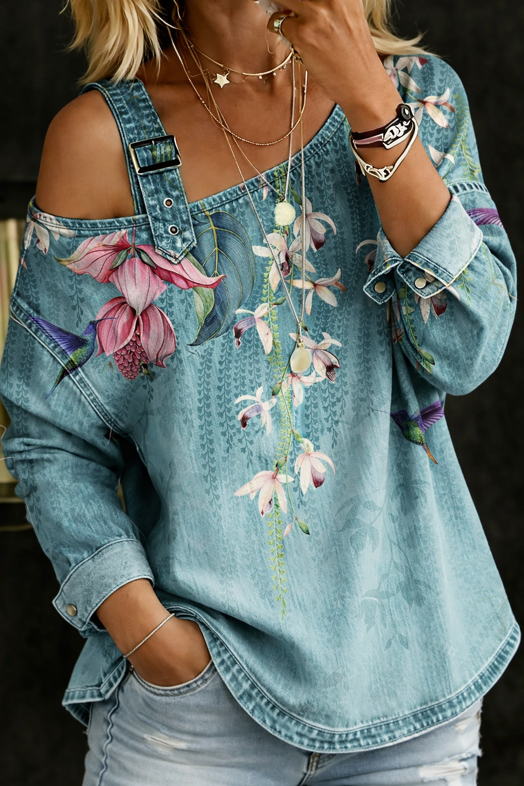 Alice | Top z denimu s odhalenými rameny