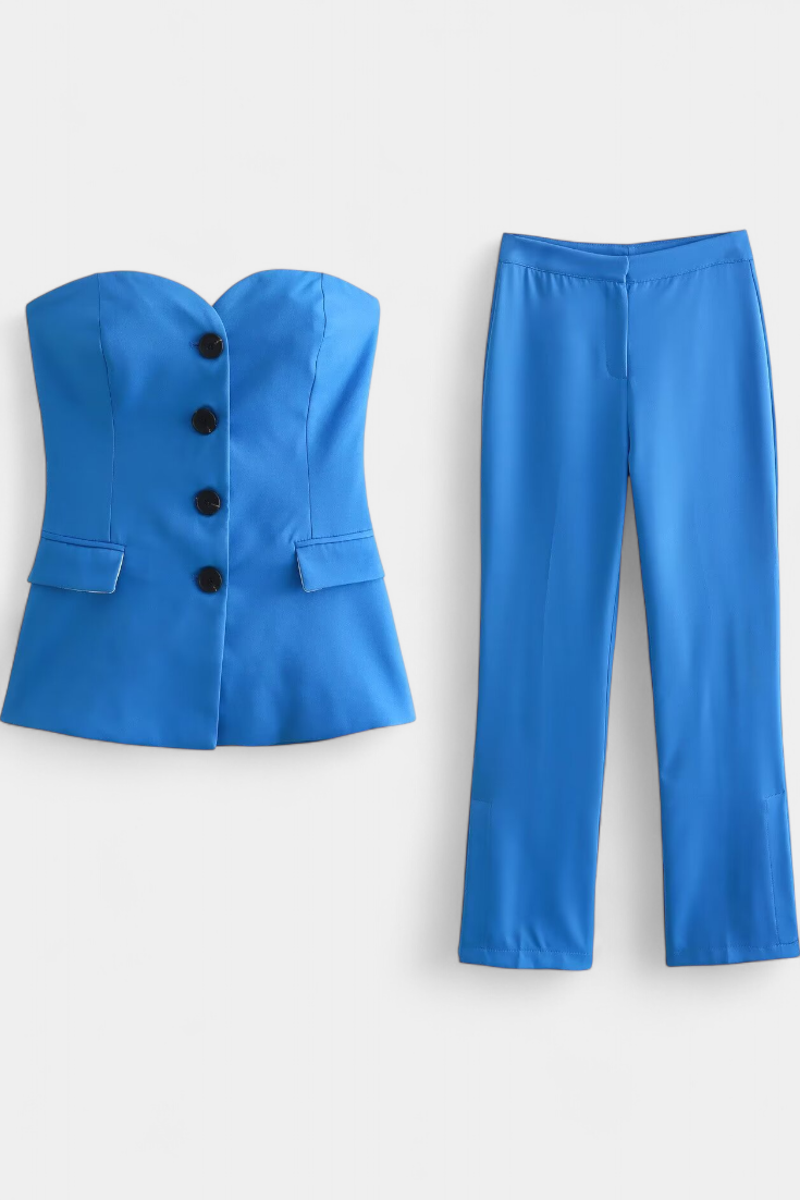 Paesha Bezrukávový Minimalistický Set s Rozšířenými Kalhotami