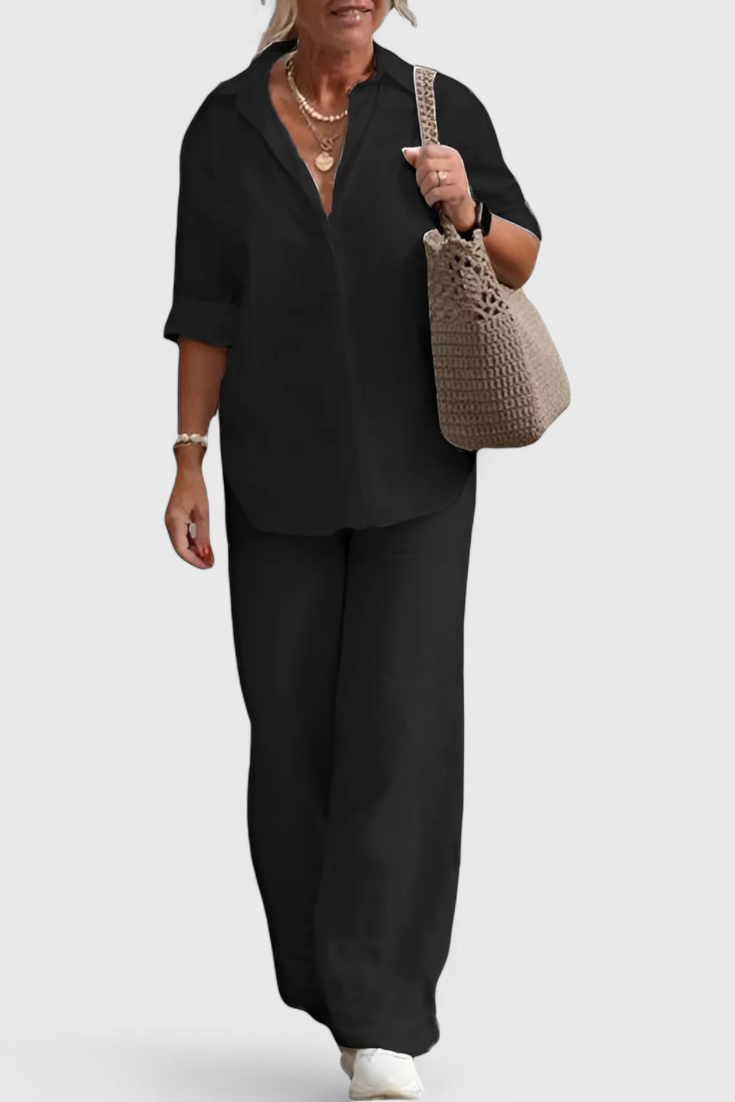 Skye uvolněný dvoudílný souprava z lnu a bavlny