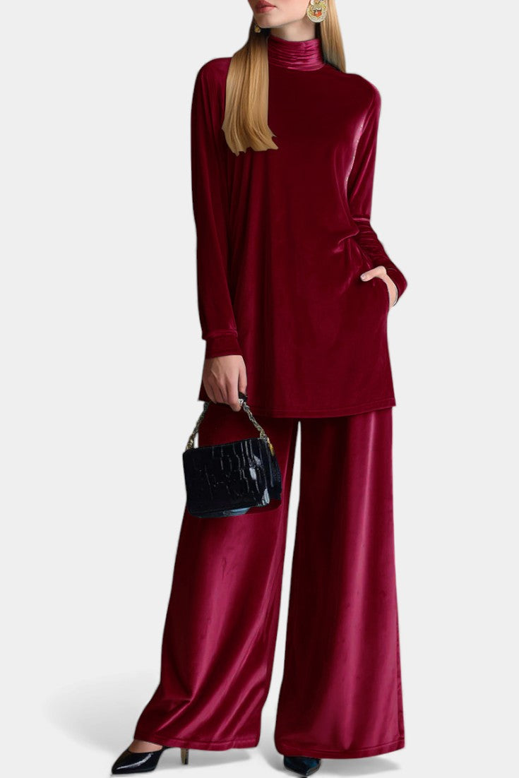 Tifenn Sametový Jumpsuit s Vysokým Límcem a Rozparkem