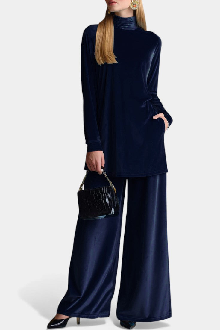 Tifenn Sametový Jumpsuit s Vysokým Límcem a Rozparkem