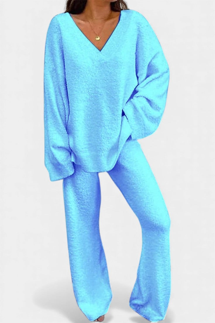 Siléale Pohodlný V-Krční Dvoudílný Denní Outfit