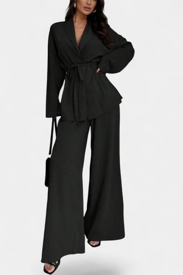 Amy V-Neck Blazer a Kalhoty s Rozšířenými Nohavicemi