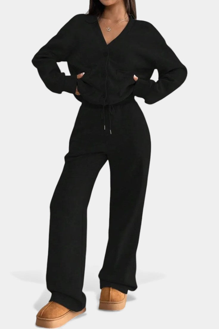 Vellina Relaxed Cardigan a Kalhoty s Širokými Nohavicemi