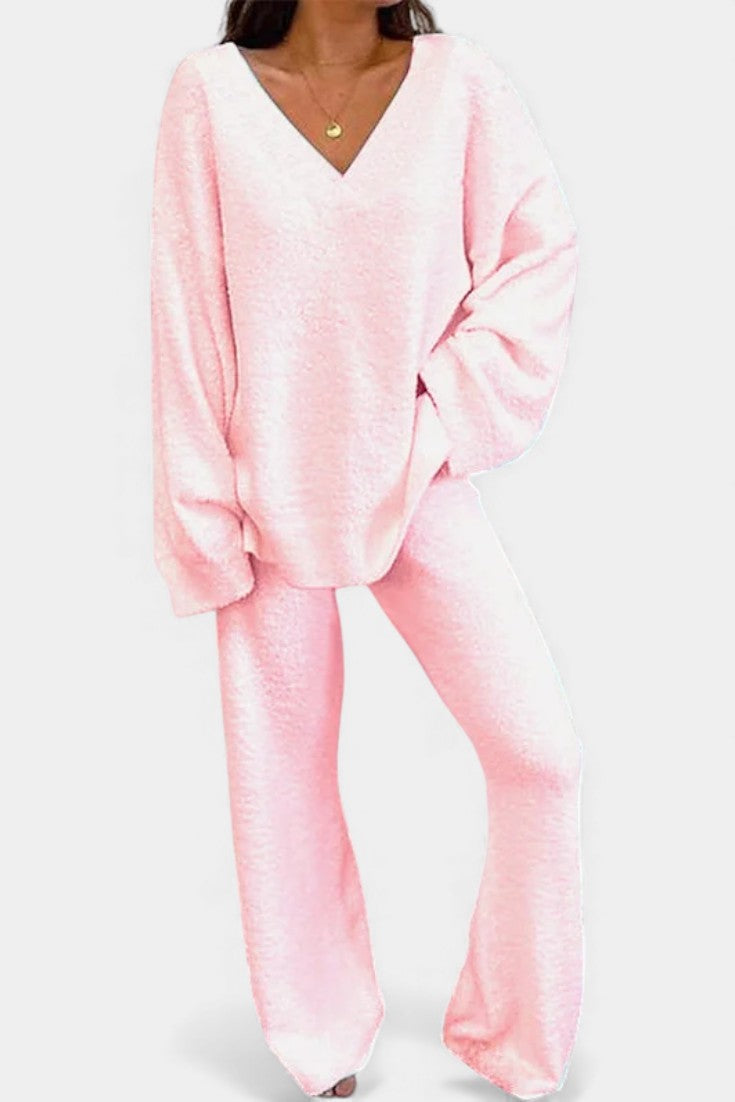 Siléale Pohodlný V-Krční Dvoudílný Denní Outfit