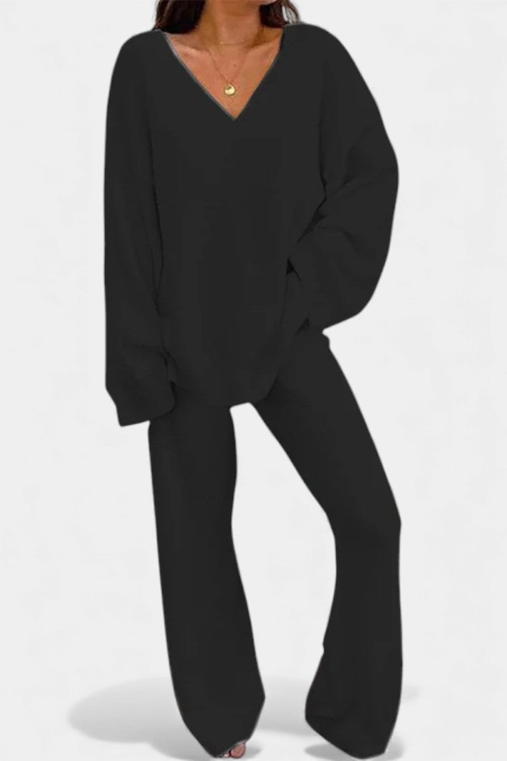 Siléale Pohodlný V-Krční Dvoudílný Denní Outfit