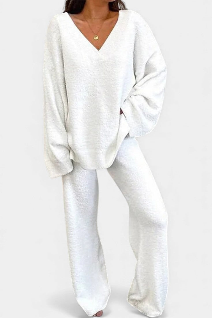Siléale Pohodlný V-Krční Dvoudílný Denní Outfit